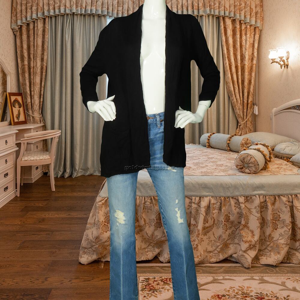 Joan Vass New York Light Weight Open Front Cardigan L